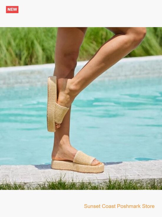 Platform Sandals Raffia Espadrille Slides Slip On Summer Beach main image 2